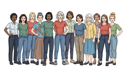 Obraz premium Diverse group of people standing together in a confident pose, showcasing unity and solidarity in a simple illustration