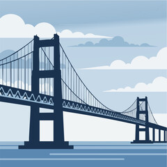 Obraz premium Graphic Illustration of Large Suspension Bridge Infrastructure