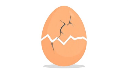 A cracked egg, light orange shell,  with a visible crack running partway through