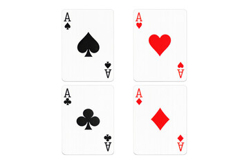 Obraz premium Four aces, playing cards showing spade, heart, club, and diamond suits. Strong hand for poker, winning concept