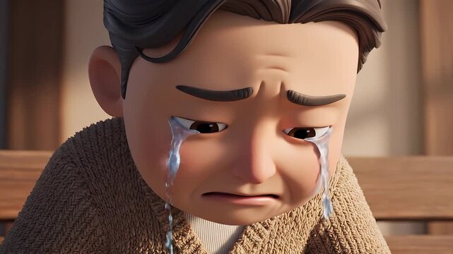 3D animated character crying with tears in emotional scene