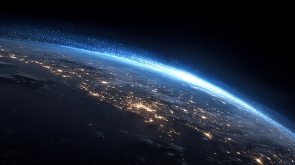 Obraz premium Stunning View of Earth at Night with City Lights from Space Perspective