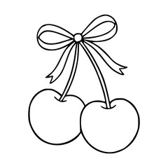 cute hand drawn outline of cherries with a decorative ribbon © Zen20