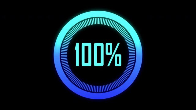 Loading progress animation with blue circle on black background