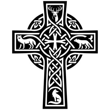 Celtic cross with animal motifs vector illustration
