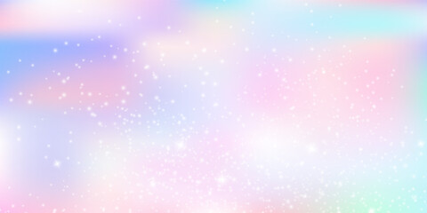 Unicorn magical bokeh background with pastel rainbow gradient and sparkling stars for fantasy design. Soft pink, purple and blue colors with glowing light effects. Dreamy fairy tale atmosphere.