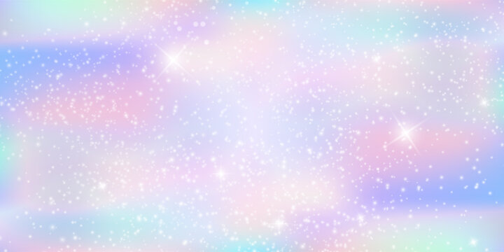 Unicorn magical bokeh background with pastel rainbow gradient and sparkling stars for fantasy design. Soft pink, purple and blue colors with glowing light effects. Dreamy fairy tale atmosphere.