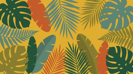 Fototapeta premium Tropical Leaves Pattern Vibrant Autumn Colors.