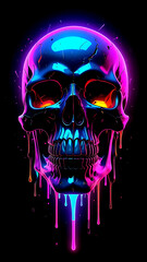 Neon Skull: a striking skull rendered in a vibrant neon color scheme, creating a captivating visual effect. It embodies themes of mortality, the human form, and artistic expression. 