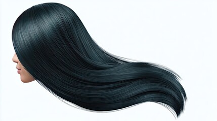 Fototapeta premium Flowing Dark Hair Portrait with Silky Texture, Artistic Illustration of Beautiful Hairstyle, Ideal for Beauty and Fashion Concepts