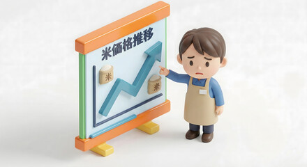 米価格の推移グラフと店員
