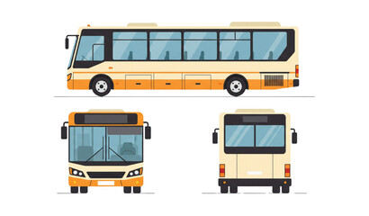 A vector graphic illustration of a yellow bus in three different views © MdTobarak