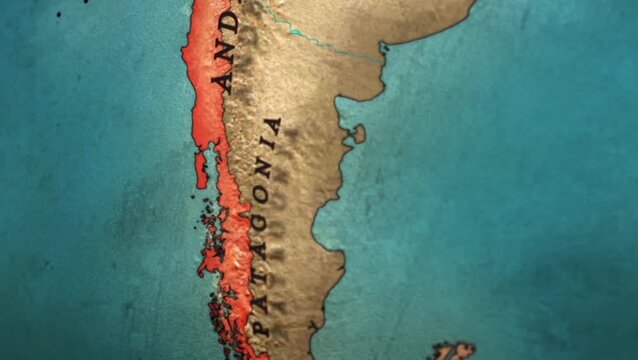Argentina and Patagonia Map Showing Andes Mountains in the Southern Cone of South America