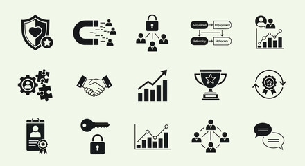Business Analytics and Growth Icons Vector Set for Marketing and Finance