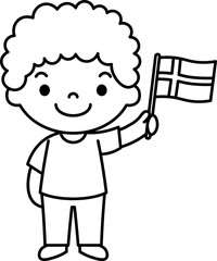 Obraz premium Boy Holding Danish Flag vector outline