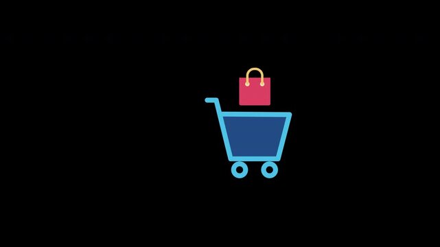 Shopping cart trolley basket concept icon loop animation video with alpha channel