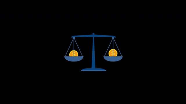 Balance scale with coin justice concept loop animation video with alpha channel
