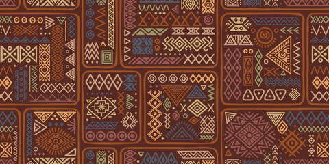 Seamless ethnic pattern, hand-drawn ethnic geometric elements, tribal pattern African or Indian vector design