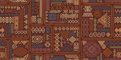 Canvas schilderij Boho stijl Seamless ethnic pattern, hand-drawn ethnic geometric elements, tribal pattern African or Indian vector design  © Valerii