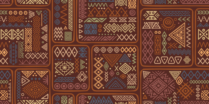 Seamless ethnic pattern, hand-drawn ethnic geometric elements, tribal pattern African or Indian vector design