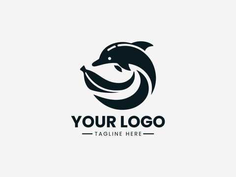 Logo design featuring a black dolphin on a white background with space for custom text.