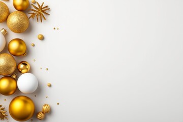 Fototapeta premium Minimal Christmas Decorations with Glamorous Ornaments on White Background