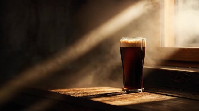 Dark stout beer with sunlight rays
