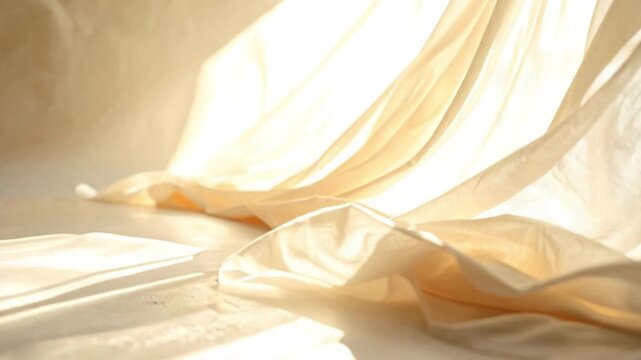 Soft Draped Fabric with Warm Sunlight and Gentle Shadows Background