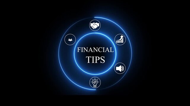 Financial tips concept with Digital Icons Illustrating Modern Technology Applications in Business and Industry. Business, Technology, Internet and network concept. 4k animation