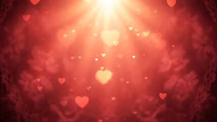 Obraz premium Radiant hearts glowing in a warm and dreamy pink light background