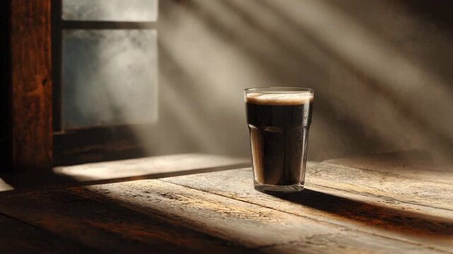 Dark stout beer with sunlight rays