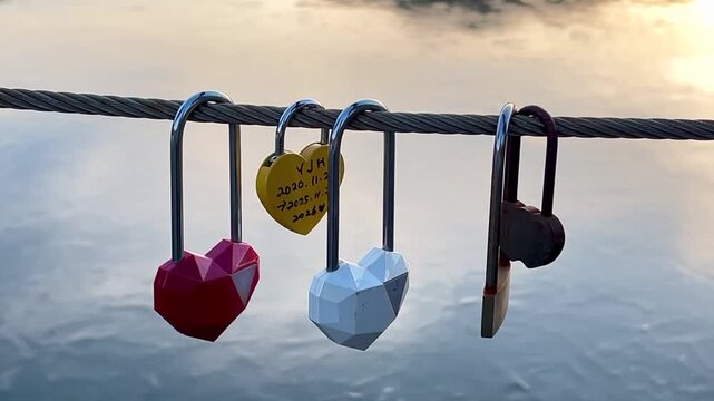 Daegu, South Korea, February 8, 2026; Close-Up of Love Locks on Lakeside Railing at Suseong Lake