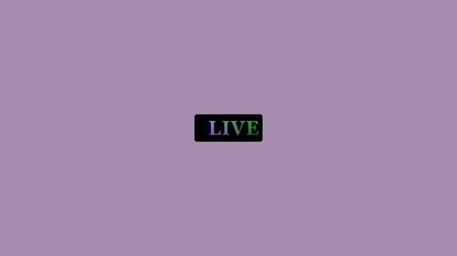Rectangular button with the word LIVE in gradient colors on a solid purple background live streaming