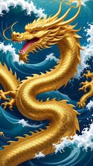 Obraz premium gold sea dragon illustration wallpaper