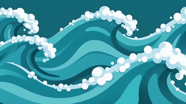 Dynamic blue ocean waves with white foam and bubbles illustration