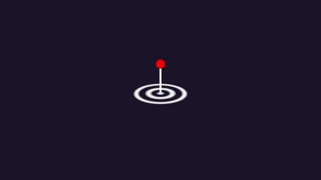 Red golf ball on a tee with a white ring on a dark purple background flag hole
