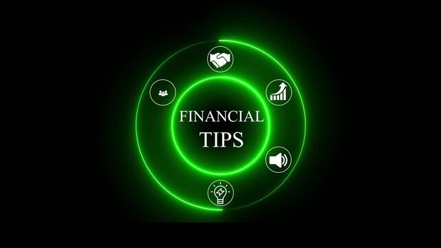 Financial tips concept with Digital Icons Illustrating Modern Technology Applications in Business and Industry. Business, Technology, Internet and network concept. 4k animation