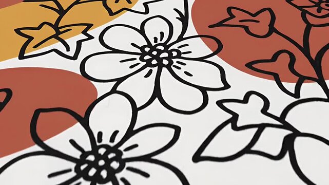 Abstract Floral Pattern with Ochre Yellow and Terracotta Shapes Loop