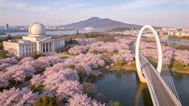 Cherry blossoms are in full bloom in Nanjing, Jiangsu, China.