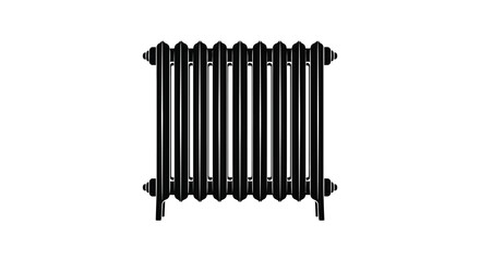 A stark black radiator stands prominently against a plain white background showcasing its vertical ribbed design high quality © nhpvect02