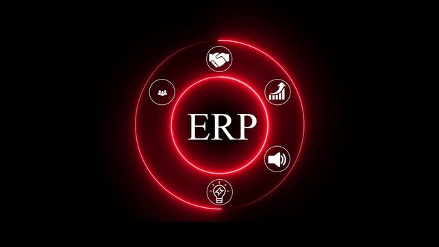 ERP concept with Digital Icons Illustrating Modern Technology Applications in Business and Industry. Business, Technology, Internet and network concept. 4k animation