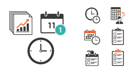 Calendar clock and reminder icons for time management concepts