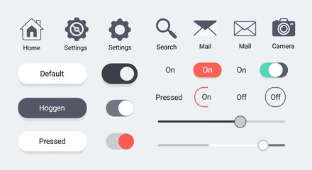 User interface toggle switch icons for app settings and controls