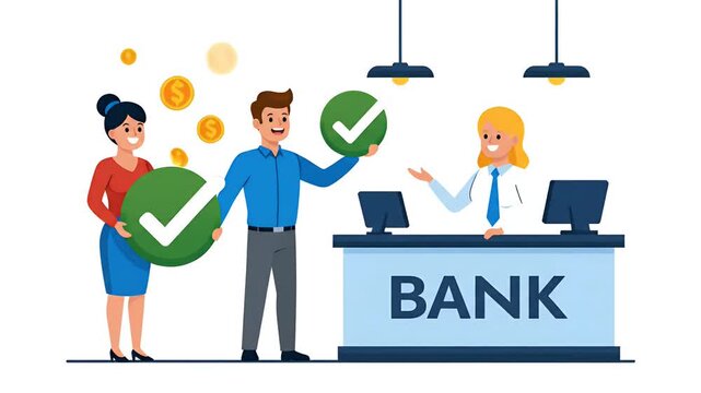 Bank Transaction Success with Happy Customers and Teller