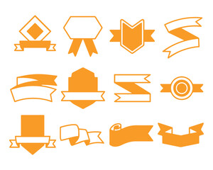 Orange Ribbon Banner Vector Set