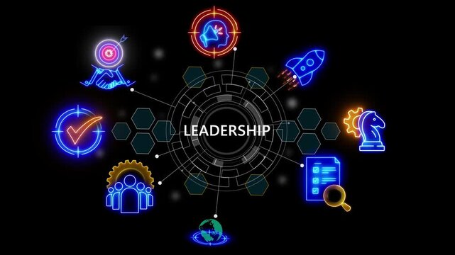 Leadership business management. Business, Technology Internet and network, holographic futuristic technology  glowing 4k video animation