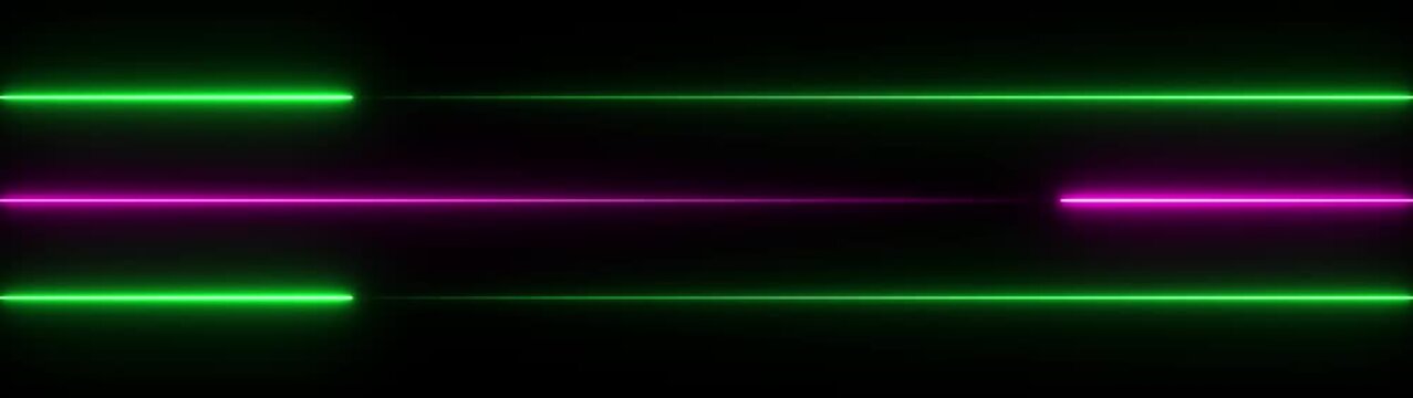 Three horizontal neon line streaks on Background.Movement of neon diagonal lines or glowing light stripes.Three neon lines abstract futuristic technology background