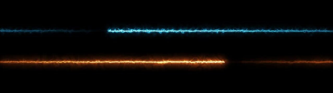 Two horizontal neon cyan and red line streaks on Background.Movement of neon diagonal lines or glowing light stripes.Three neon lines abstract futuristic technology background