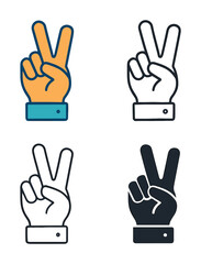 Obraz premium Peace sign hand gesture icons set, colorful hand, peace sign, symbol of victory and solidarity, vector isolated