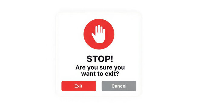 Computer popup window with stop sign and exit options transparent background